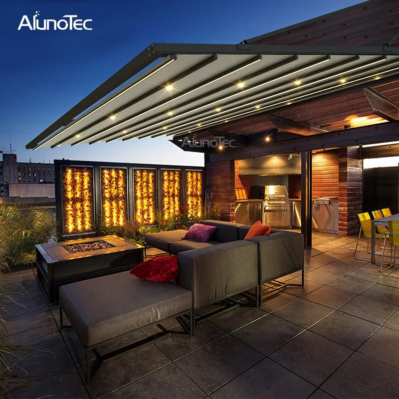 Моторизованная водонепроницаемая ПВХ Выдвижная потолочная беседка 4 м ширина x