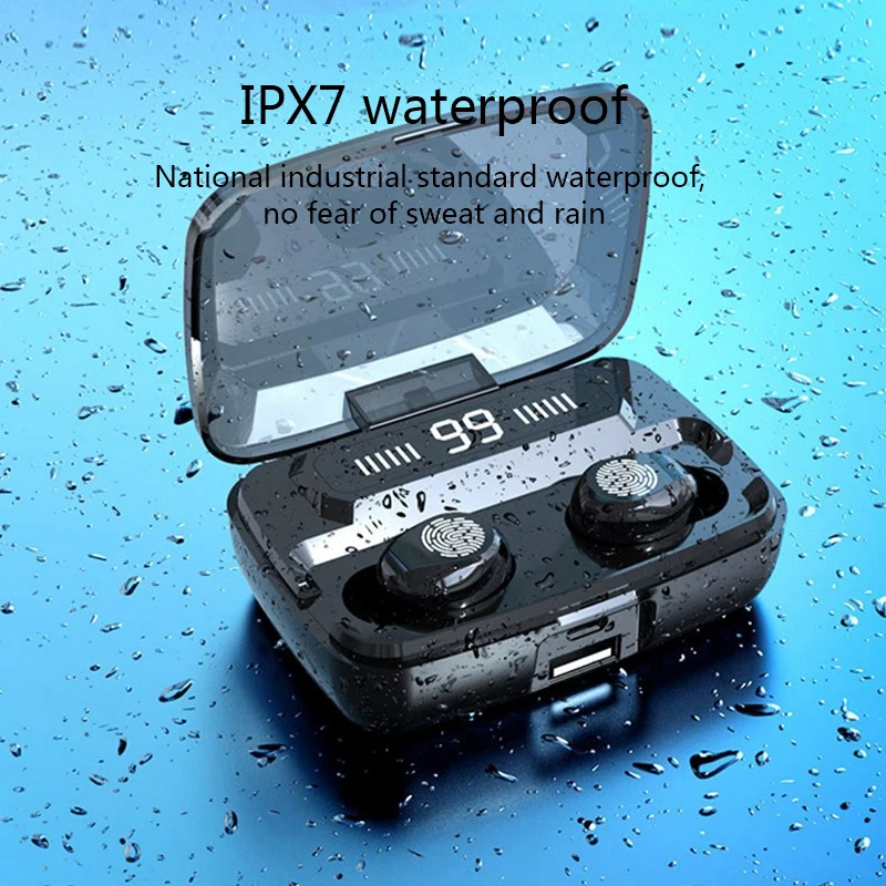 TWS Bluetooth 5 0 наушники беспроводные 6D стерео IPX7 водонепроницаемые с 2000 мАч Charing чехол