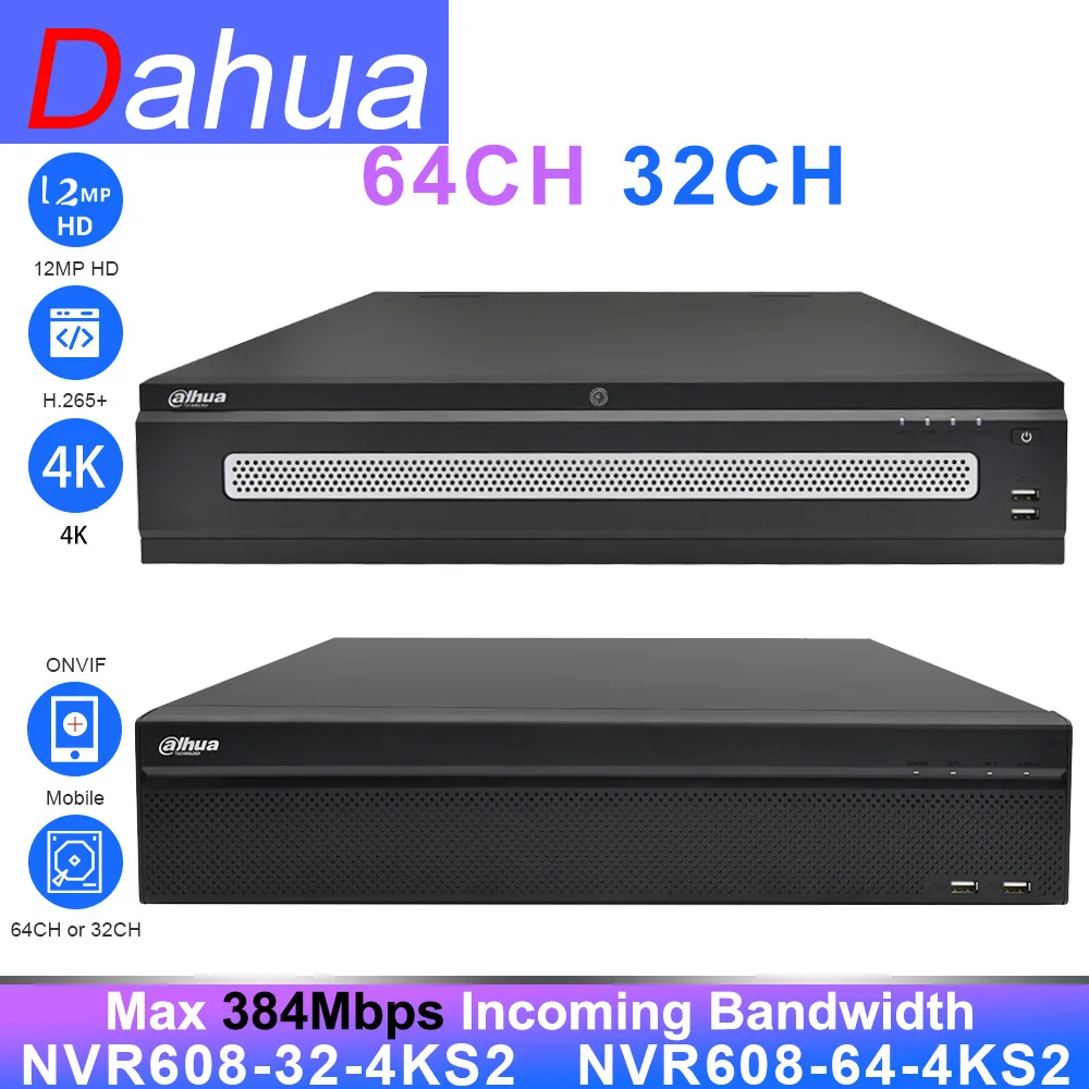 

Dahua NVR 64ch NVR608-64-4KS2 32CH NVR608-32-4KS2 Max 384Mbps Ultra 12MP 4K разрешение сетевой видеорегистратор IP