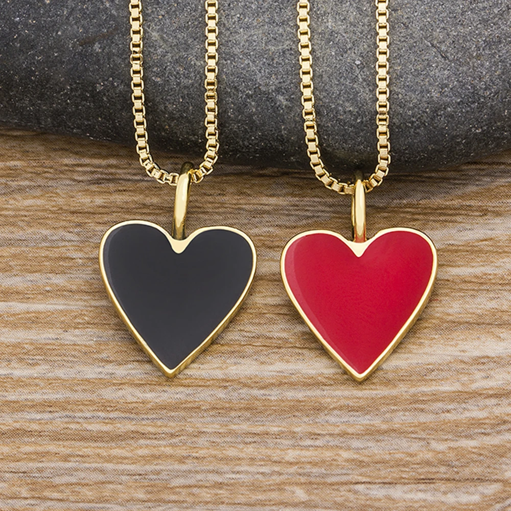 

AIBEF Fashion Tiny Red Black Heart Dainty Necklace Gold Chain Choker Necklace For Women Enameled Pendant Jewelry Accessories
