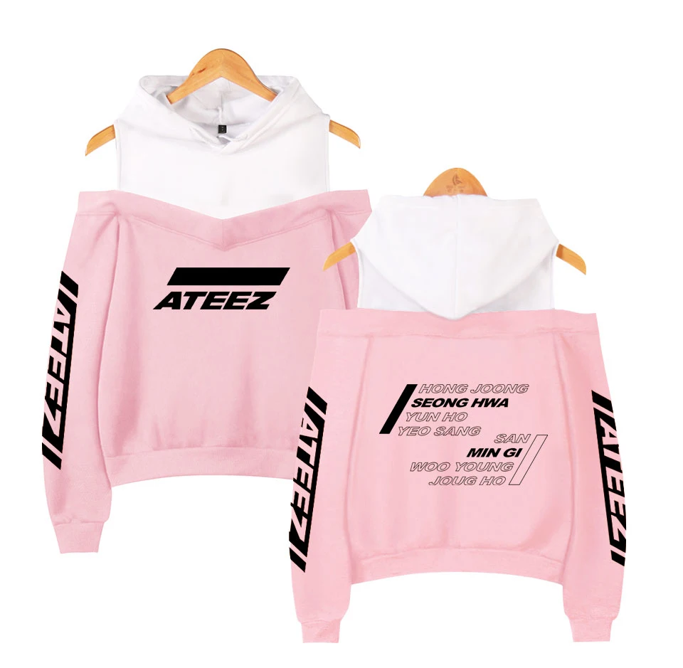 ATEEZ с открытыми плечами толстовка рисунком Женская модная повседневная для