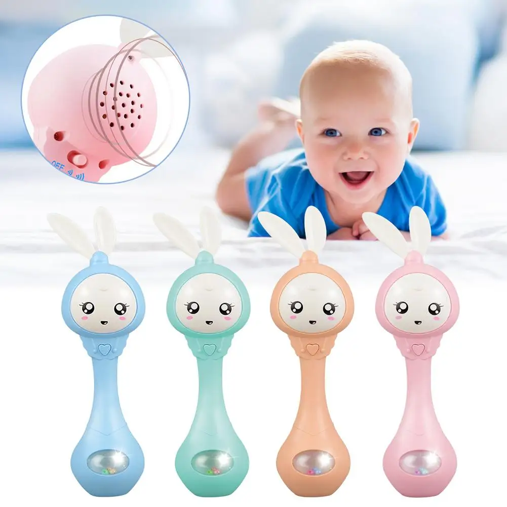 

0-12M Musical Flashing Baby Rattles Infant Hand Bells 4 Colors Cute Rabbit Hand Bells Rattle Newborn Early Educational Toys