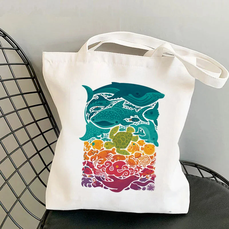 

2021 сумка-шоппер с принтом водного спектра, женская сумка-тоут в стиле Харадзюку, Женская холщовая сумка-шоппер на плечо