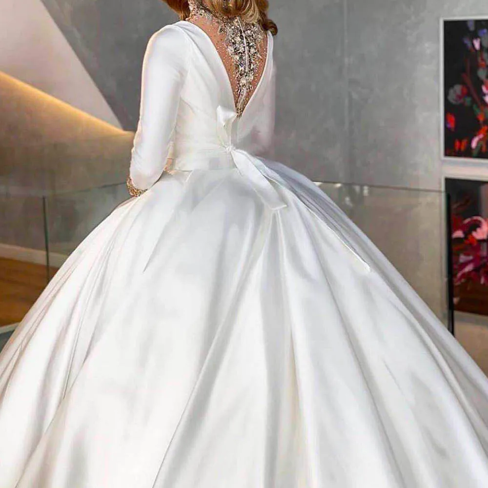 

Modest High Neck Ball Gown Wedding Dresses 2020 Sparkly High Neck Crystal Beaded Puffy Princess Arabic Muslim Wedding Dress