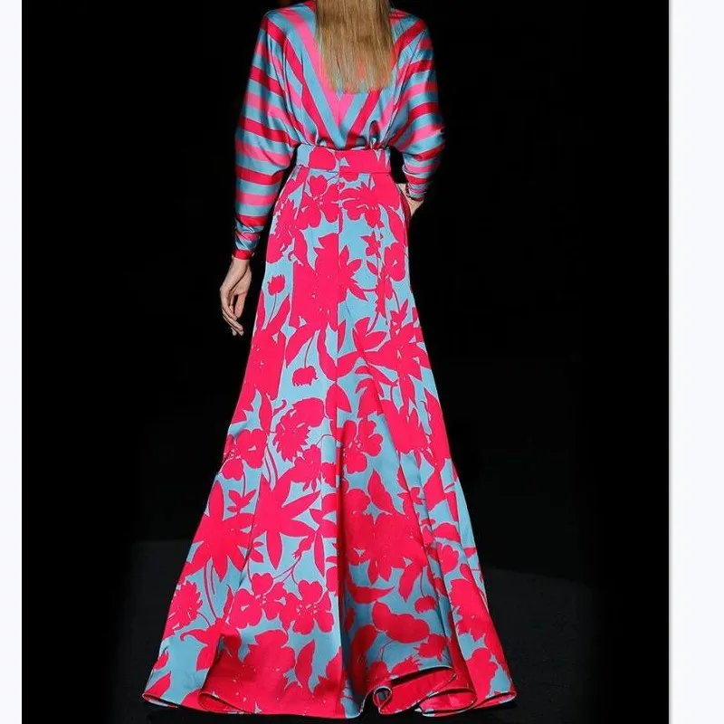 

Sexy Fashion Print Women Maxi Dress 2020 Party Night Deep V-neck Women Dress Lantern Sleeves