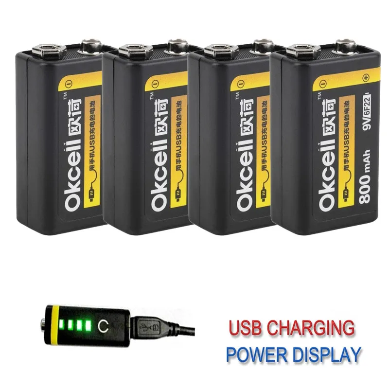 

1/2/4 PCS OKcell 9V 800mAh USB Rechargeable Lipo Battery for RC Helicopter Drone Model Microphone DIY Accessories Spare Parts