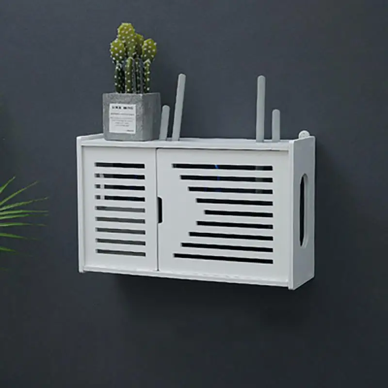 

Wall Hanging Plug Storage Box Wireless Wifi Router Storage Box Wooden Box Free Punching Router Cable Organizer Home Decor