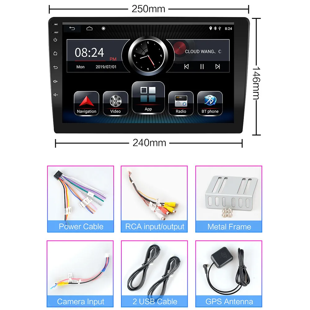 Автомобильный мультимедийный плеер 10 дюймов 2 Din Android 9 0 DVD стерео радио аудио Гб