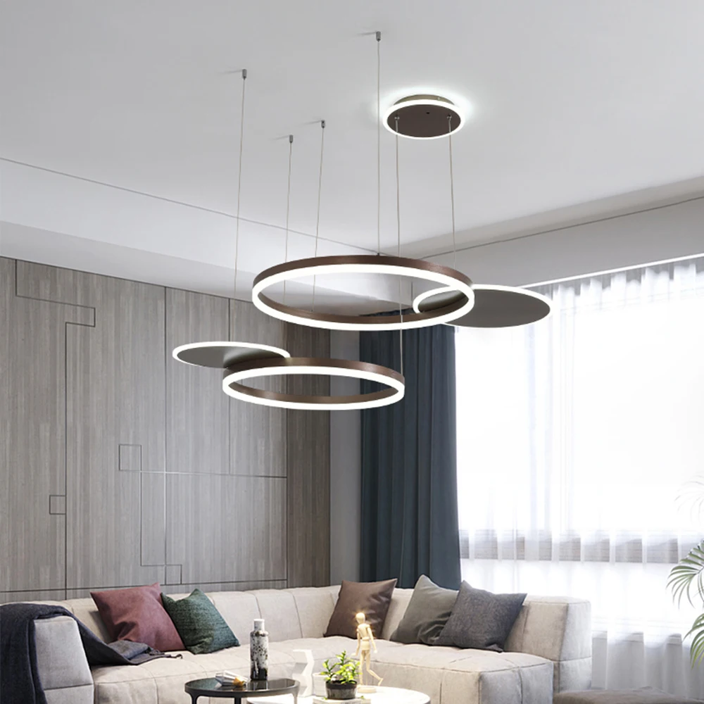 

Contemporary Gold/Brown Circle LED Chandelier for Bedroom Restaurant Living Room Changeable Light Source Nordic Home Decor Light