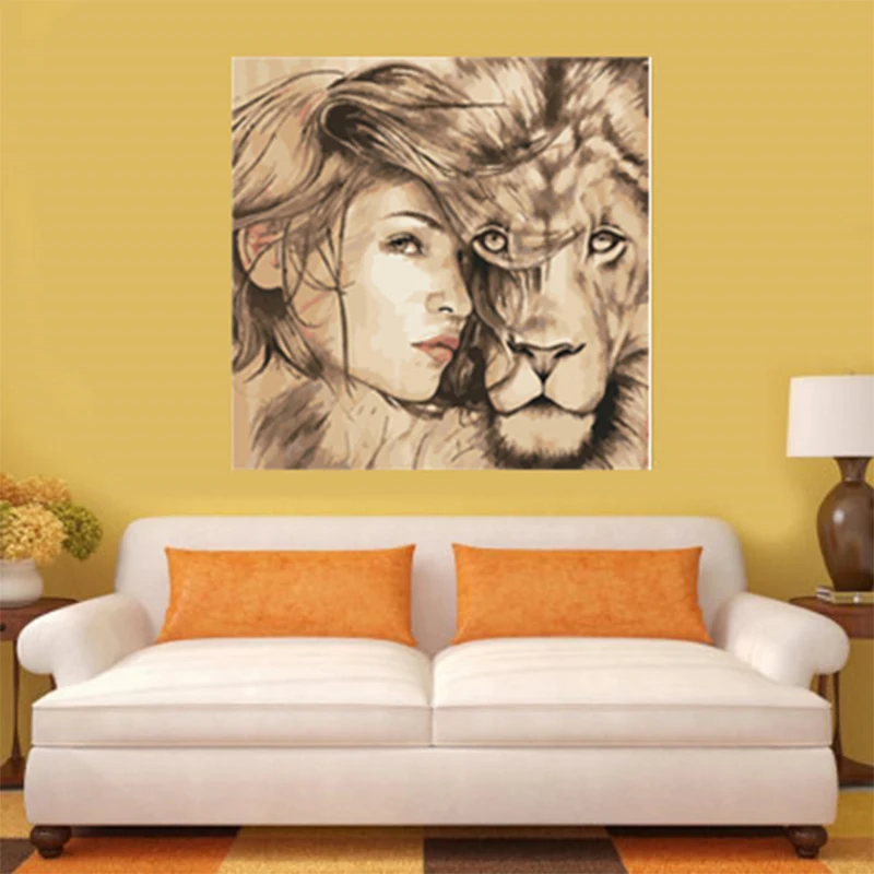 Decorative painting of beauty and lion canvas wall pictures for living room | Дом и сад