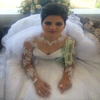 long sleeves lace beaded crystal vestido de noiva applique bridal ball gown casamento saudi arabic mother of the bride dresses