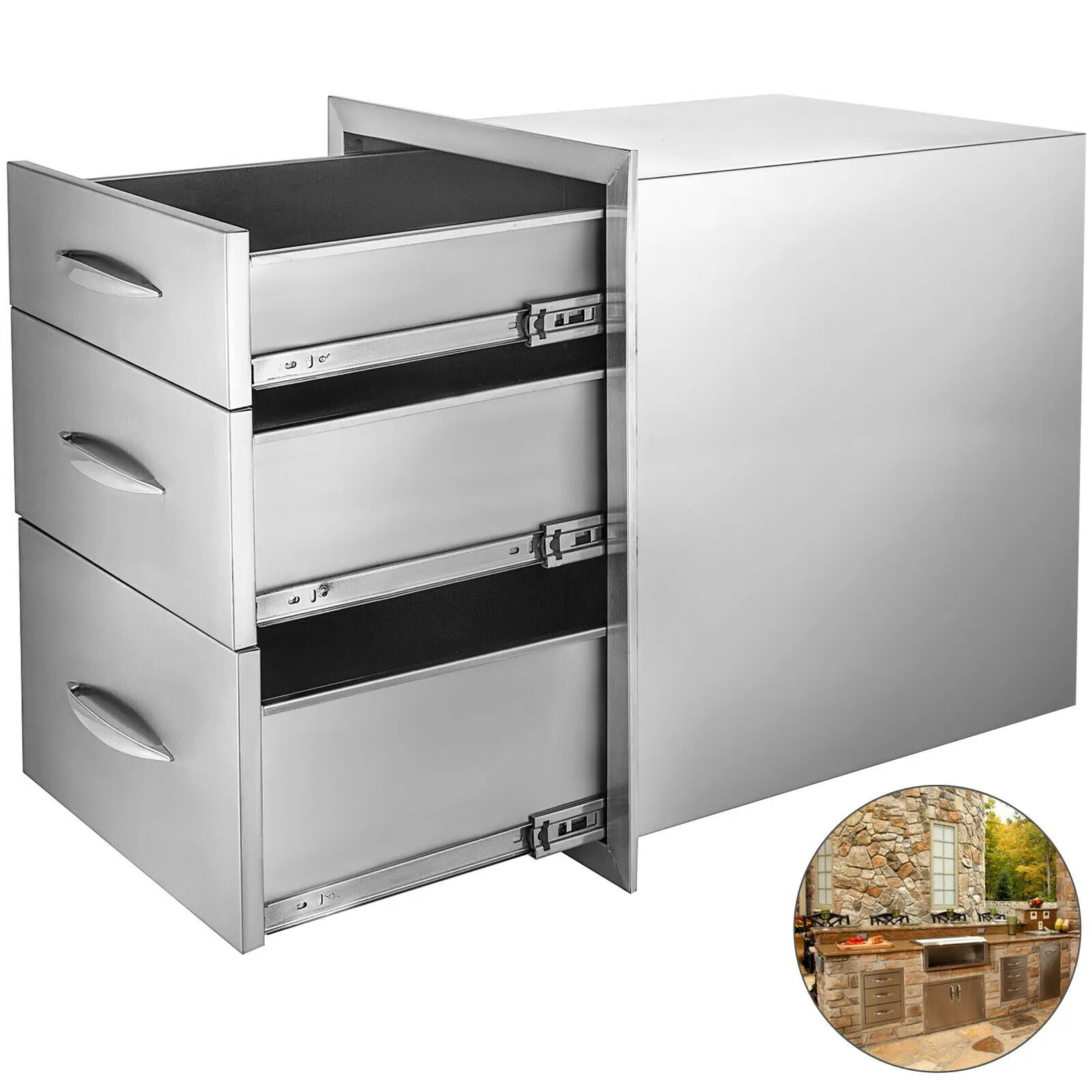 

14x20.25 Inch Outdoor Kitchen Drawer Stainless Steel Triple Access with Chrome Handle, 14 x20.25 x 23.2 Inch