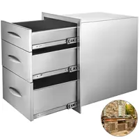 14x20.25 Inch Outdoor Kitchen Drawer Stainless Steel Triple Access with Chrome Handle, 14 x20.25 x 23.2 Inch