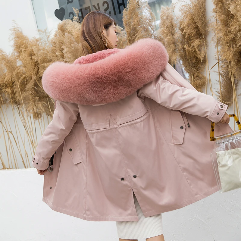 Зимние толстые теплые парки с капюшоном из лисьего натурального меха женские