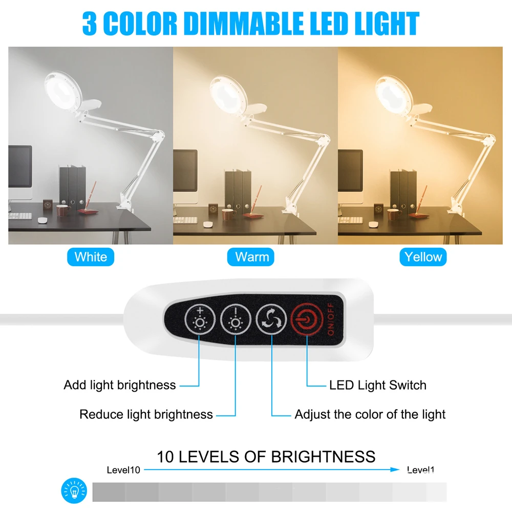 Светодиодный настольный светильник с дистанционным управлением 5x объектив