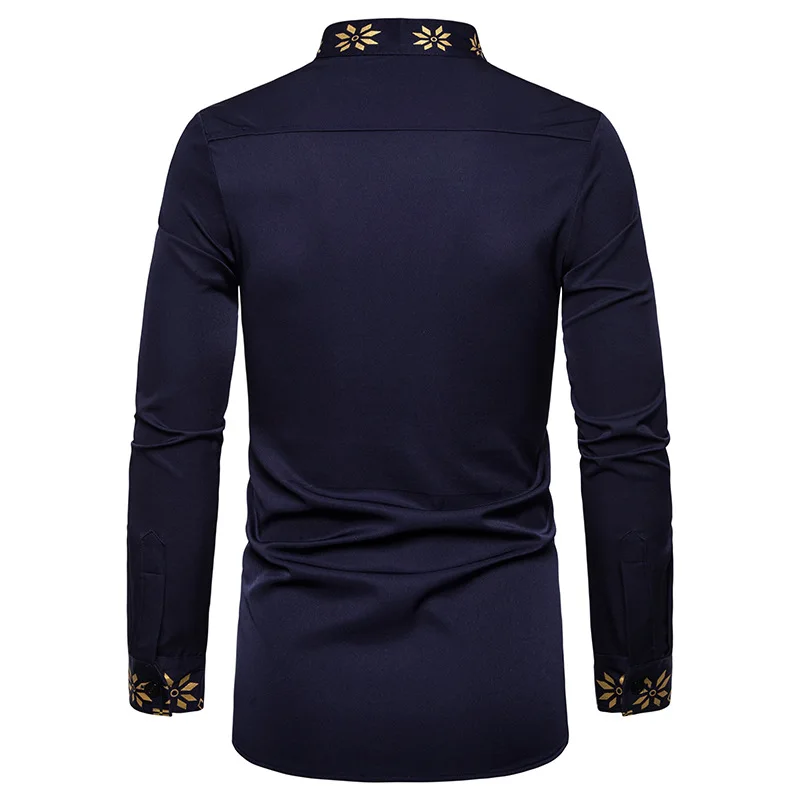 Мужская Тонкая рубашка с принтом повседневная Облегающая длинными рукавами
