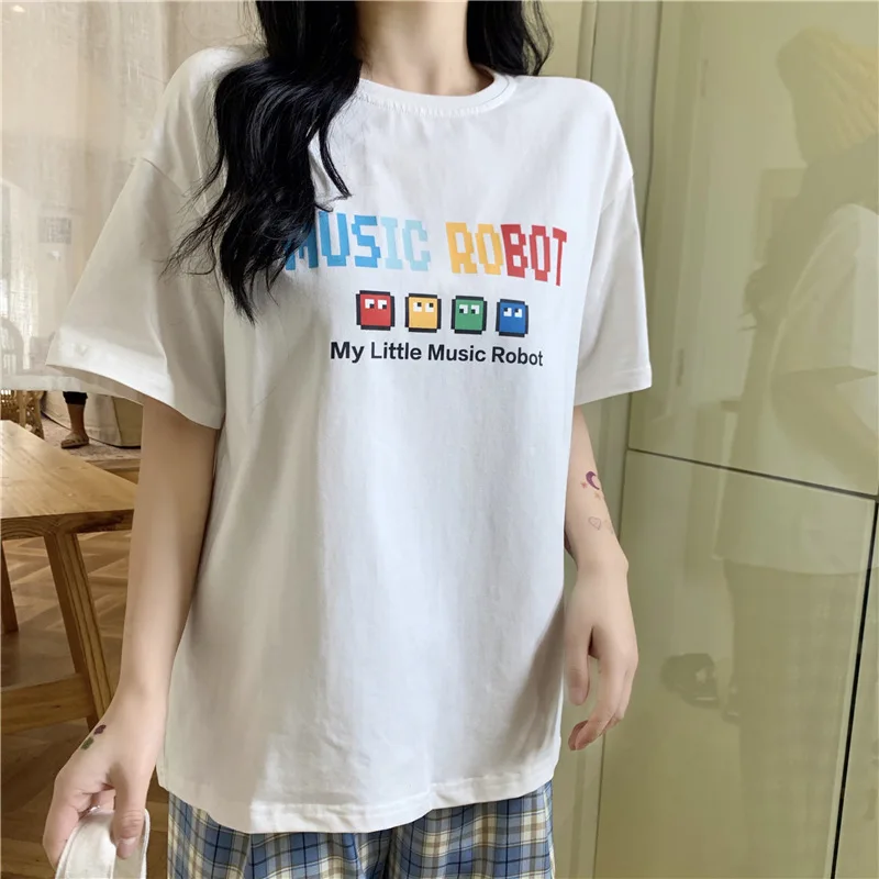 

Summer New Multi-white Cotton T-shirt Female Short Sleeve 2021 Cute Cartoon Loose Casual Women's Clothes Doll Princess