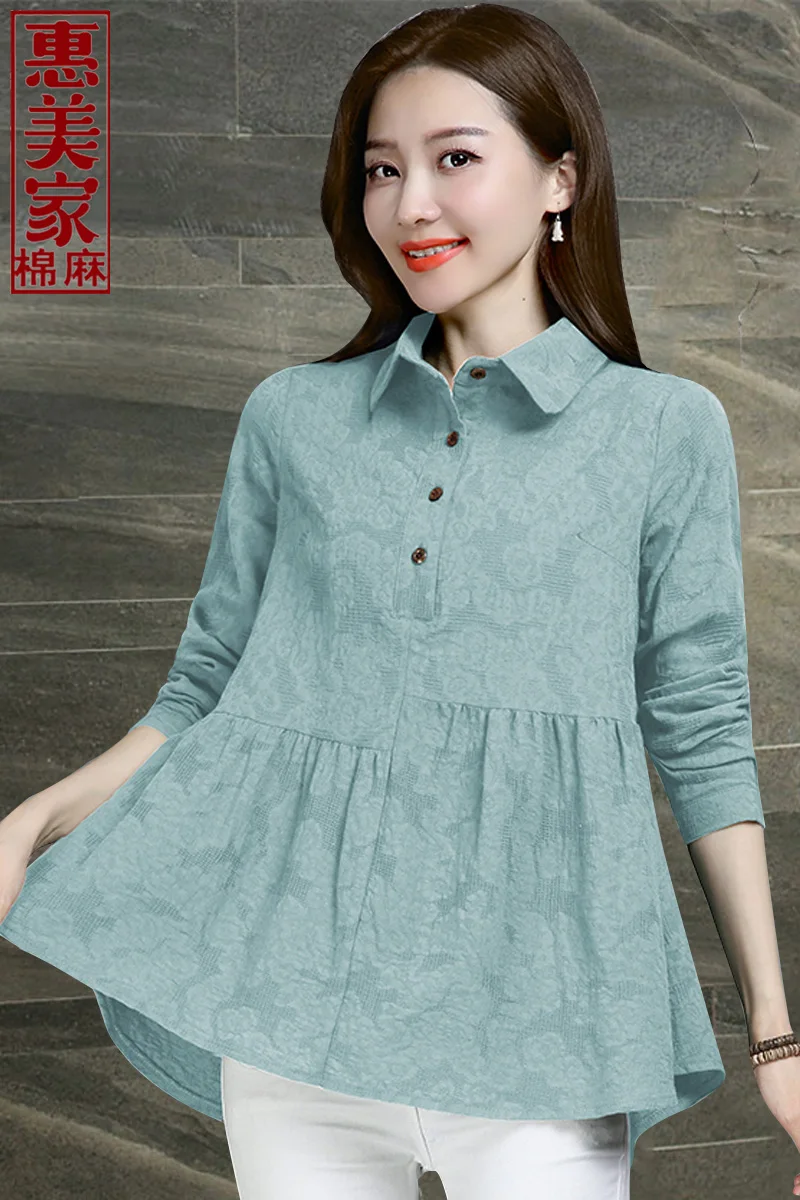

2021 Summer New Top Cotton Shirt Large Size Women's Long Sleeves