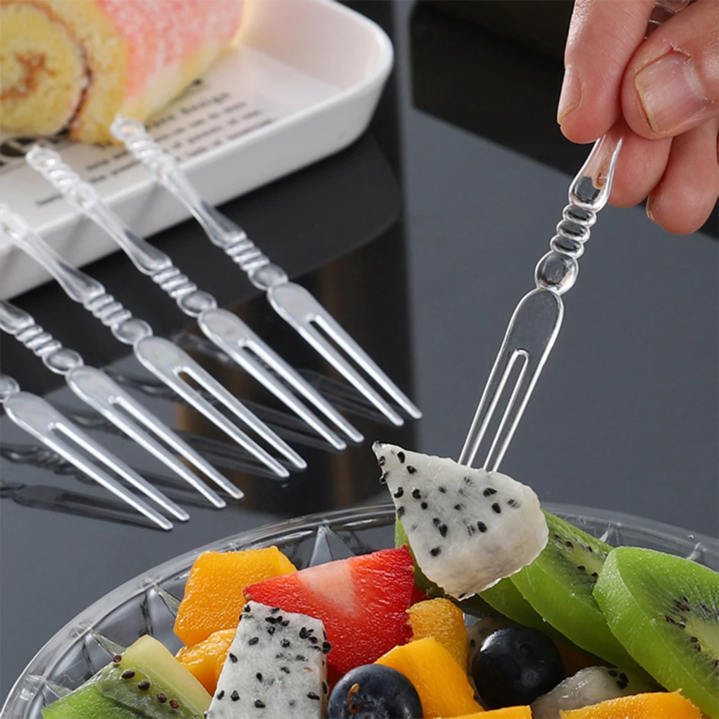 

Cake Fork 80Pcs Cake Fork Plastic Fruits 2 Tooth Food Picks for Dessert Snack Salad Cocktail Appetizer Toothpick