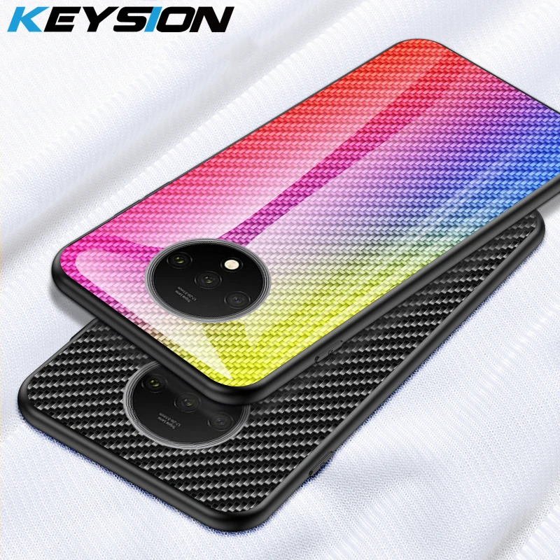KEYSION Tempered Glass Case for Oneplus 7T Pro Carbon fiber Silicone Phone Back Cover 7 6 6T 1+7t 7TPro |