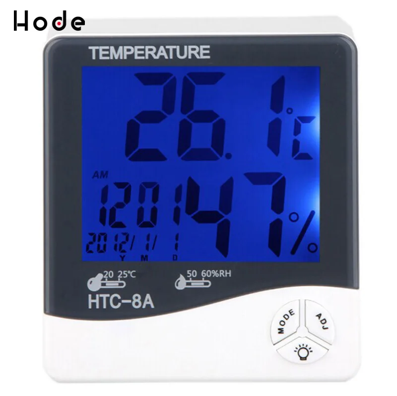 

HTC-8A LCD Digital Temperature Humidity Meter Indoor Outdoor Hygrometer Thermometer Weather Station With Clock гигрометр