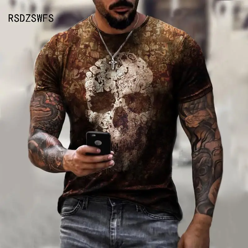 

Футболка мужская оверсайз с коротким рукавом и принтом черепа