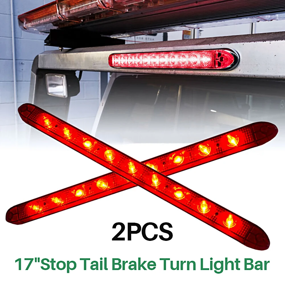 

2Pcs 17" 9LED Red Sealed Submersible Trailer Truck RV Stop Tail Brake Turn Light Bar