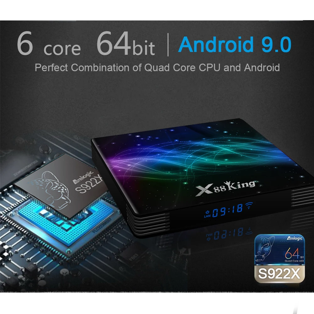 ТВ-приставка LEMADO Amlogic S922X Android 9 0 BT 5 4 Гб 128 ГБ 4K Youtube Netflix Google Voice Assistant X88 King TV Box |