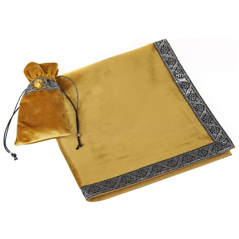 

Gold Tarot Tablecloth with Cards Bag Velvet Altar Tarot Cloth Wicca Divination Astrology Tapestry Board Game Card Pad