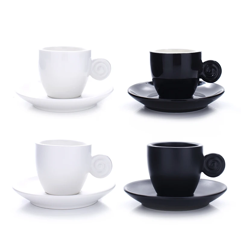 

90ml espresso cup small black ceramic espresso cup smooth matte porcelain Fencan thread saucer