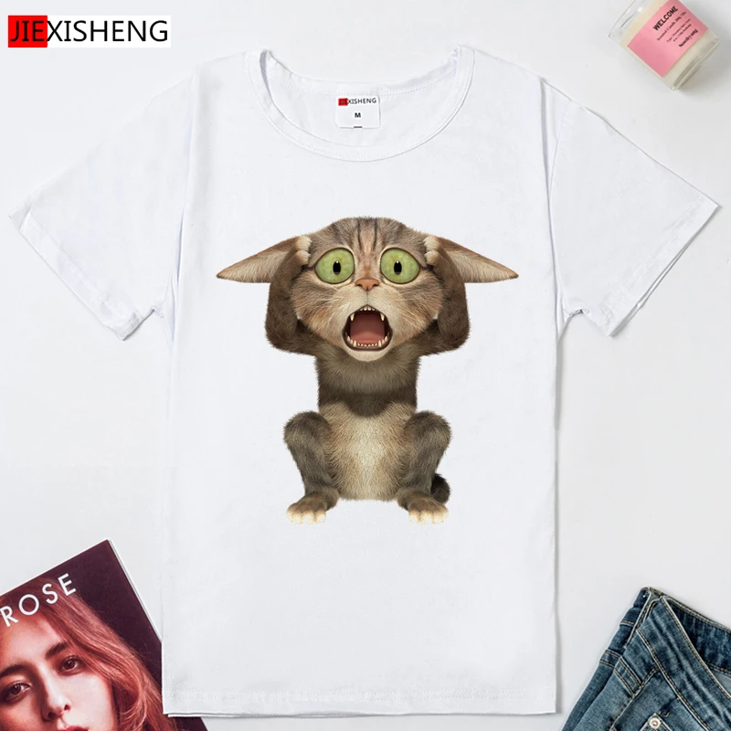 JIXISHENG женская футболка с принтом мультяшного кота Летняя Повседневная смешная