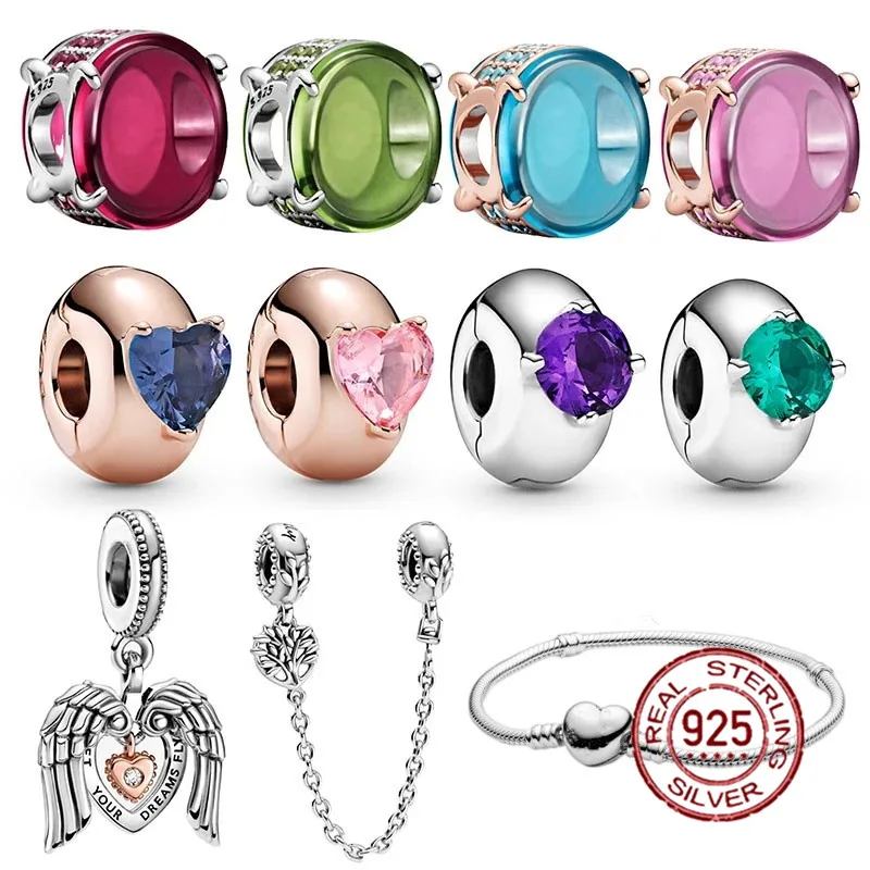 

2021New S925 Sterling Silver Multicolor Zircon Charm Fit Original 3mm Bracelet&Bangle For Women Birthday Fashion Jewelry Gift