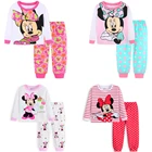 Весенняя пижама для девочек с изображением Анны и Эльзы, с длинным рукавом, с изображением героев мультфильмов, пижама с Микки Маусом