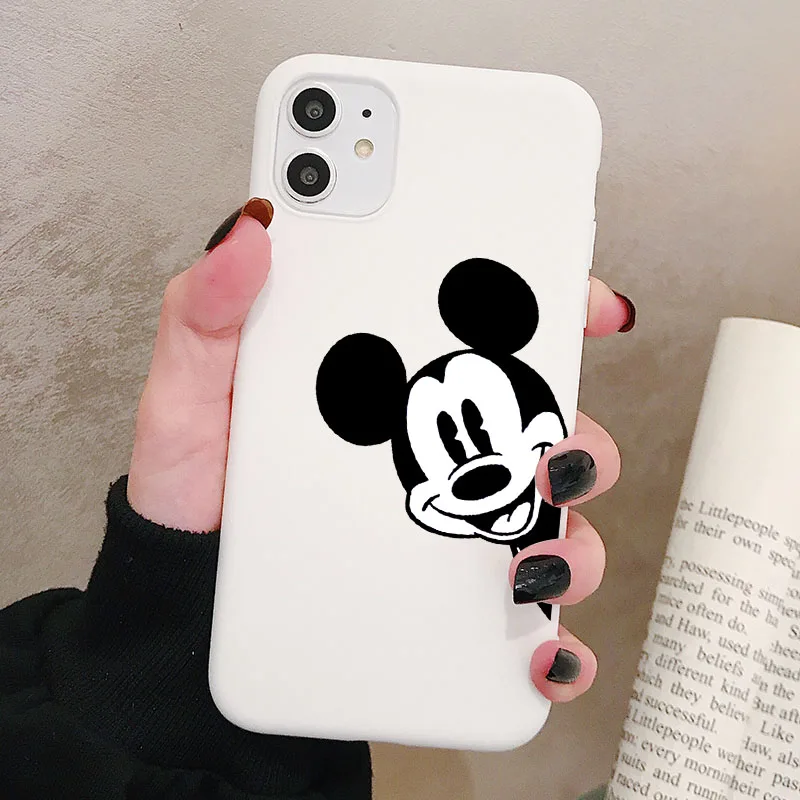 P1White Чехол для телефона iPhone 11 Pro XR X Xs Max 8 7 6 Plus 6S 5S SE матовый Силиконовый чехол с мультяшной мышкой мягкая задняя крышка - Цвет: P1White
