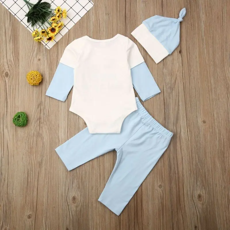 Toddler Baby Boy Letters Romper+Pants+Hat Suit Newborn Prince Has Arrived Bodysuit Trousers Crown Outfits Set 3Pcs |