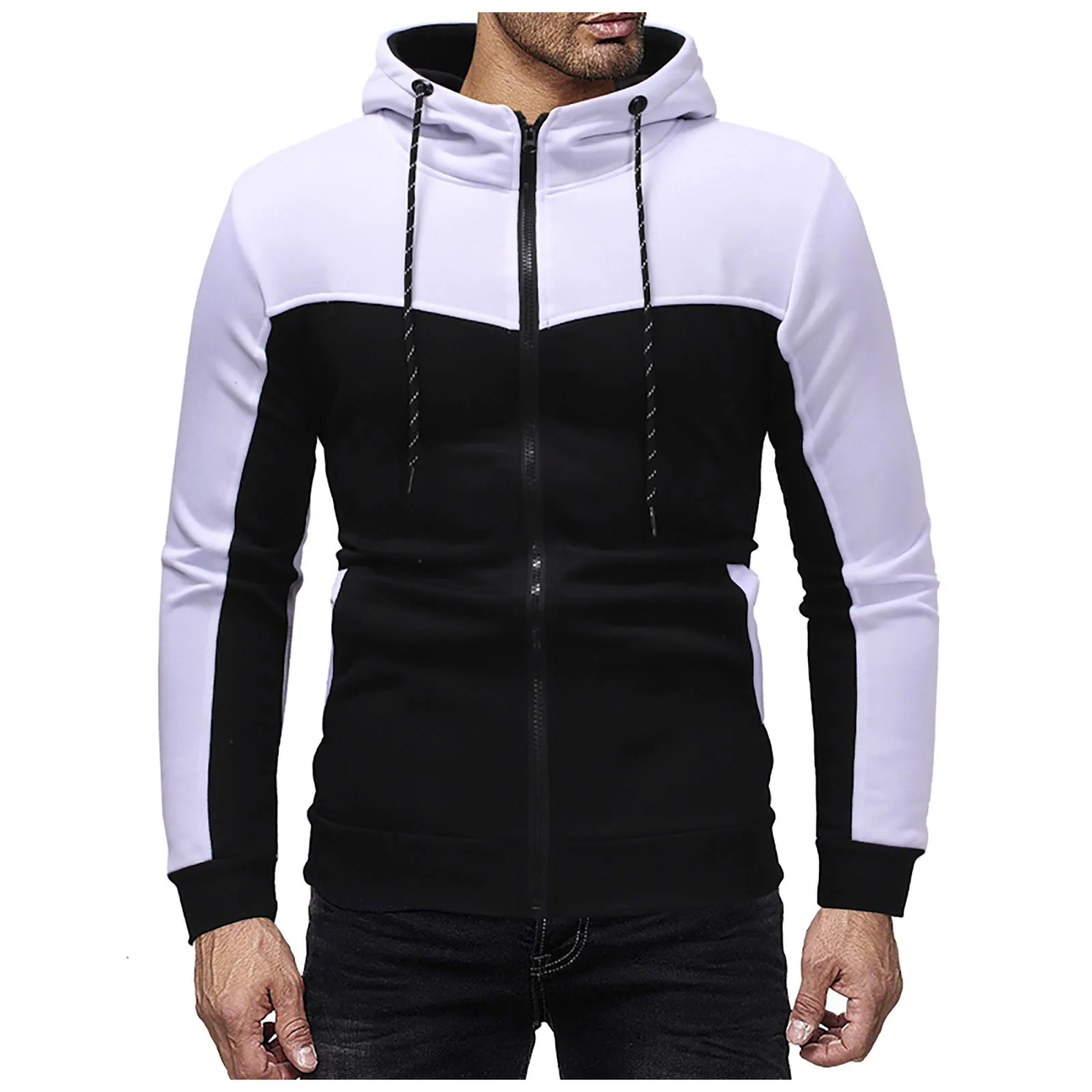 

Мужская Двухцветная куртка с капюшоном, на молнии, с длинным рукавом