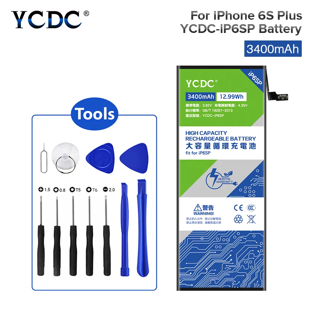 YCDC High Capacity 3400mah Mobile Phone Battery For iPhone 6S Plus 6S+ 6SPlus Replacement Batteries + Repair Tools | Электроника