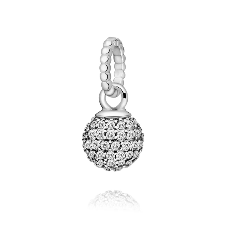 

SALE! 925 Sterling Silver Beads Pave Ball Dangle Charm Fit Original Pandora Bracelets Women DIY Fashion Jewelry