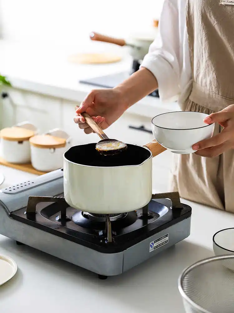 

Non-Stick Cooking Set Thickened Kitchen Soup Pot Flat-Bottomed Milk Pan Wooden Handle Pot Cooker Lidcooking Utensils