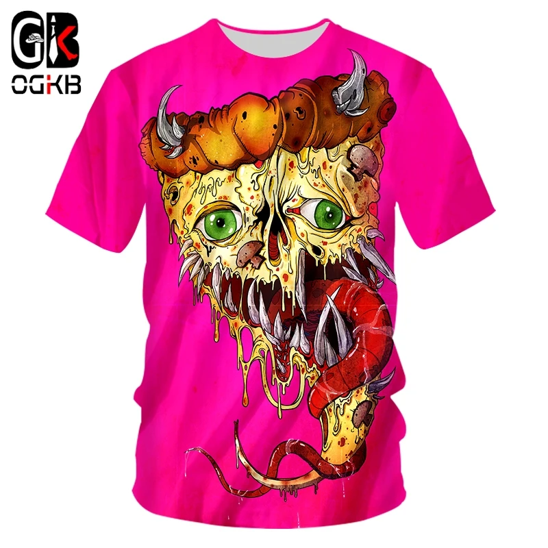 OGKB летние рубашки мужская мода короткий рукав Монстр 3D Футболка с принтом пиццы