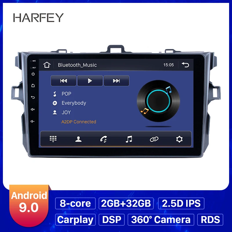 Автомобильный навигатор Harfey 9 "HD Android 0 GPS для Toyota Corolla 2006 2007 2008 2009 2010 2011 2012