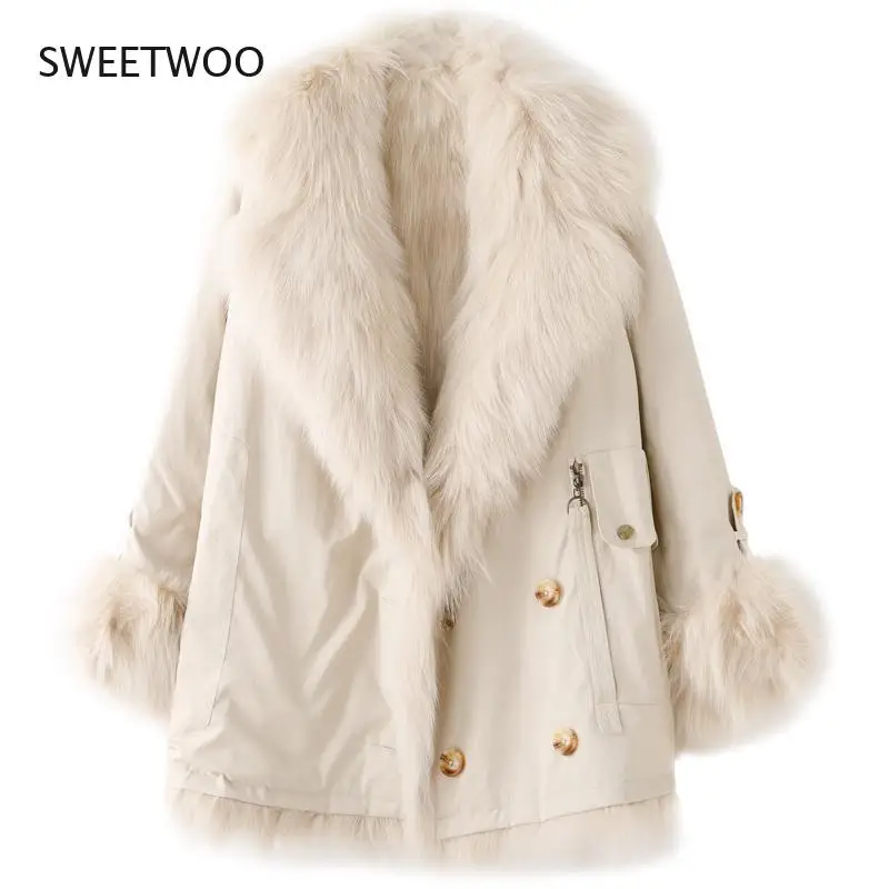 Faux Fox Fur Coat Oversized Female Jacket Warm Double-Sided Coats Women 2021 New Fur Parka Inner Jacket Long