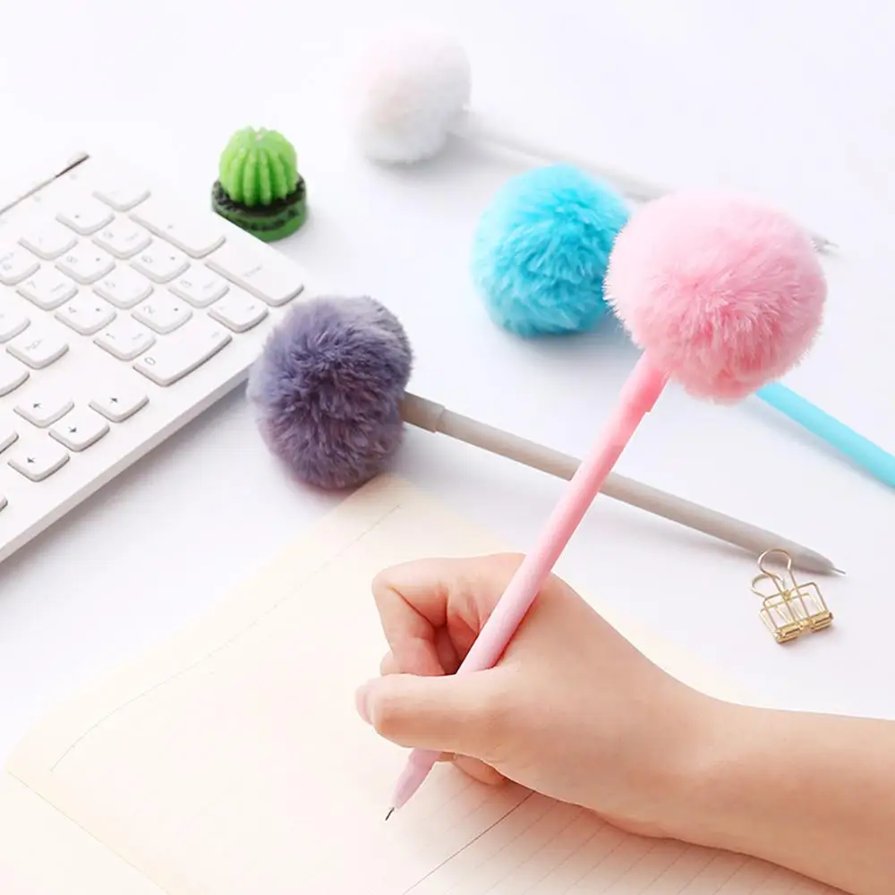 0 5 мм Милая гелевая ручка с пушистым шариком школьные и офисные принадлежности