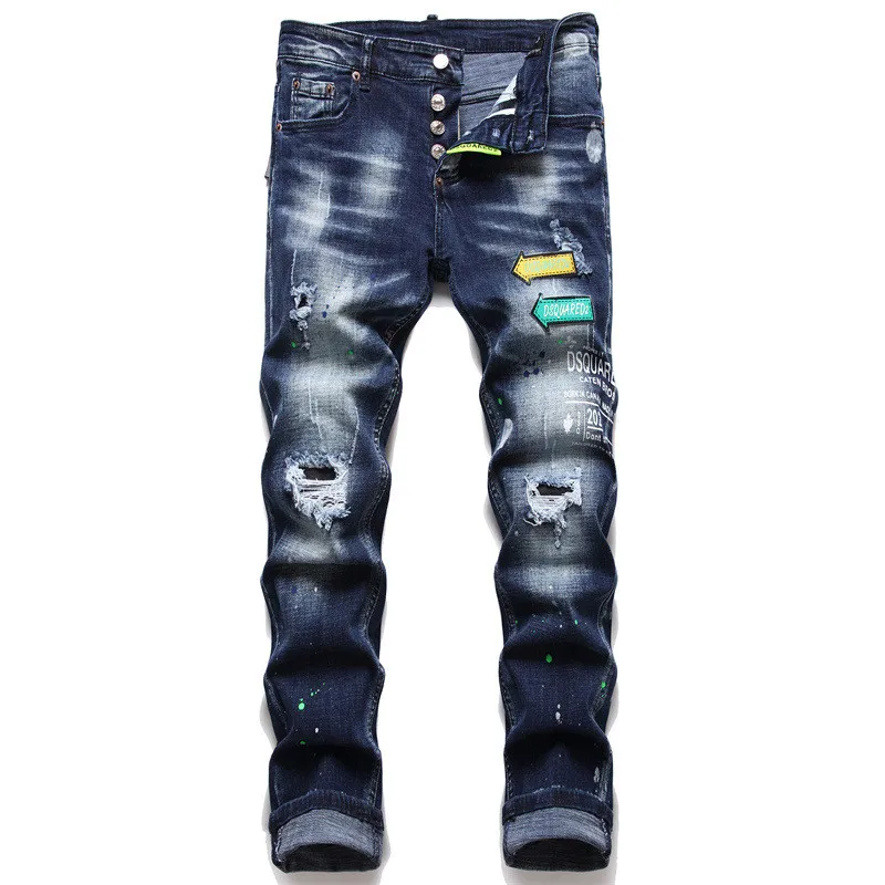 

Мужские рваные джинсы MORUANCLE, модные уличные брюки с нашивками, брендовые дизайнерские потертые джинсовые брюки с дырками