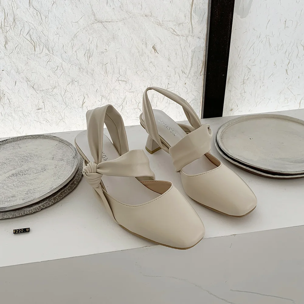 

Women Sandals 2021 Spring and Summer New Single Shoes Square Toe Shallow Mouth Retro High Heels Sandals Women Shoes