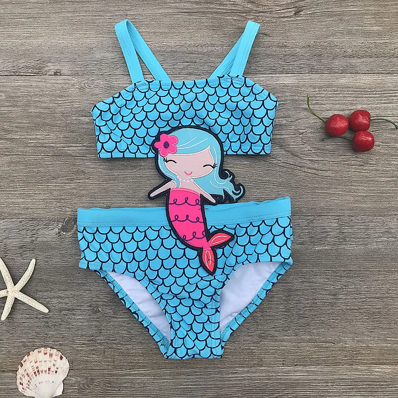 Детские купальники Fish для девочек Цельный купальник в полоску с оборкой детский