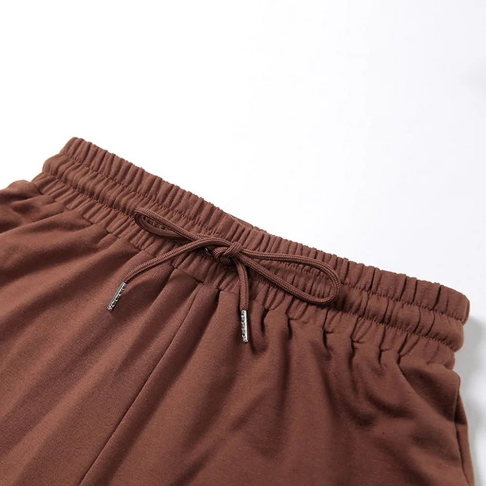 

Casual Solid Women Sportswear Two Piece Sets Outfits 2021 Crop Top + Drawstring Biker Shorts Matching Set Fitness Jogger Set