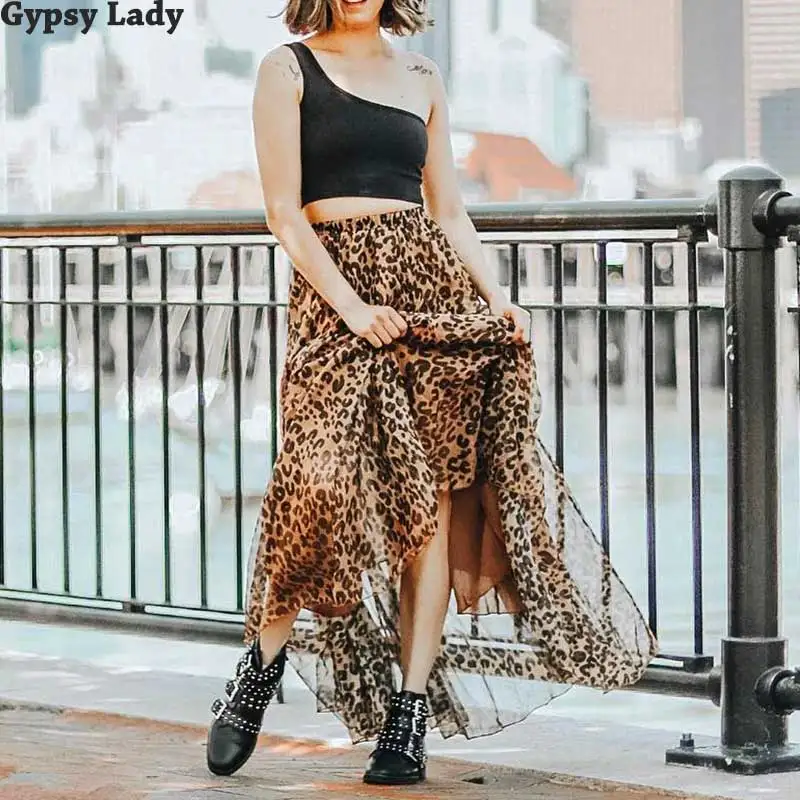 GypsyLady, леопардовая юбка макси, elasstic, юбка для женщин, ассиметричная, летняя юбка размера плюс, boho, модная юбка для подиума, faldas