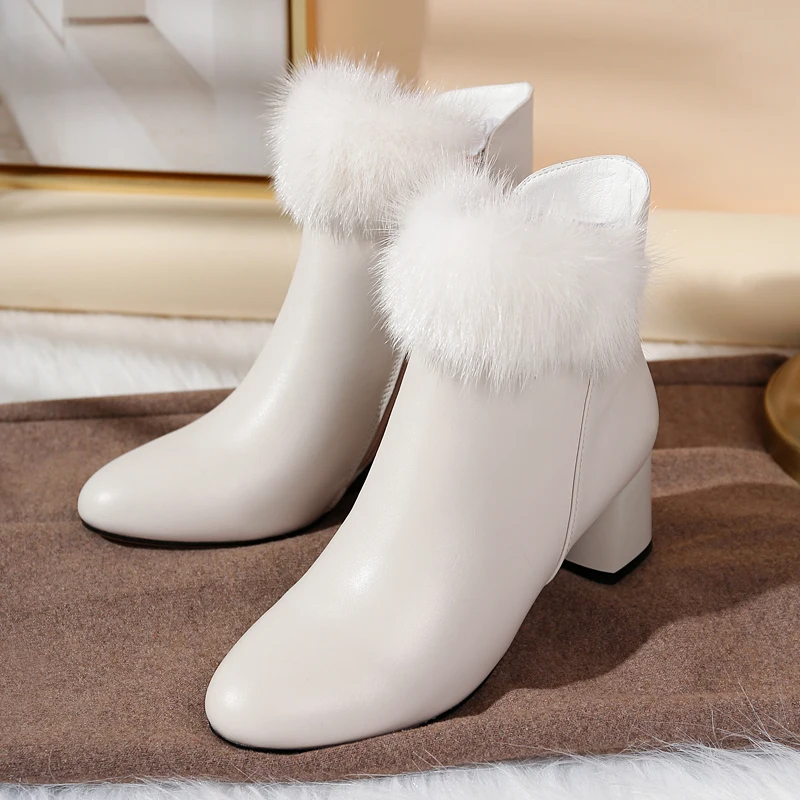 

Sexy fur Decoration High Heels Women Ankle Boots Chelsea Boots Women Winter Quality Night Club Party Shoes Woman