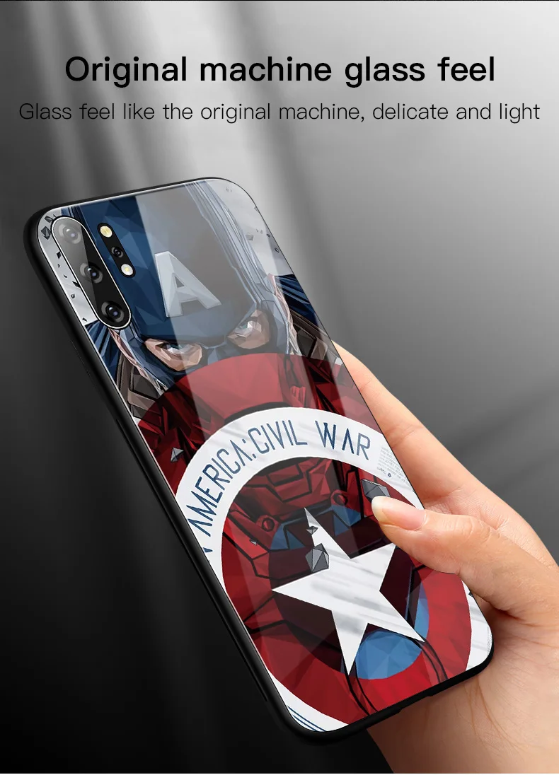 Marvel Капитан Америка стеклянный чехол для телефона samsung Galaxy Note 10 9 8 S10 e 5G S9 S8 Plus роскошный черный пантера чехол Funda